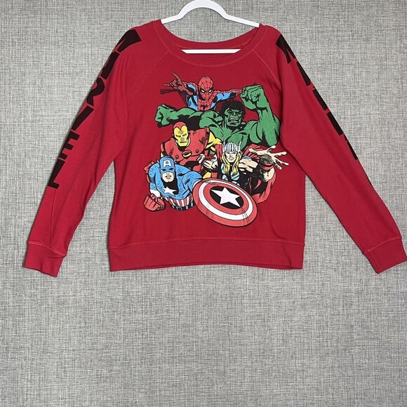 Marvel Shirt Womens XXL Red Off Shoulder Character Top Hulk Captain America Spid - Picture 12 of 12
